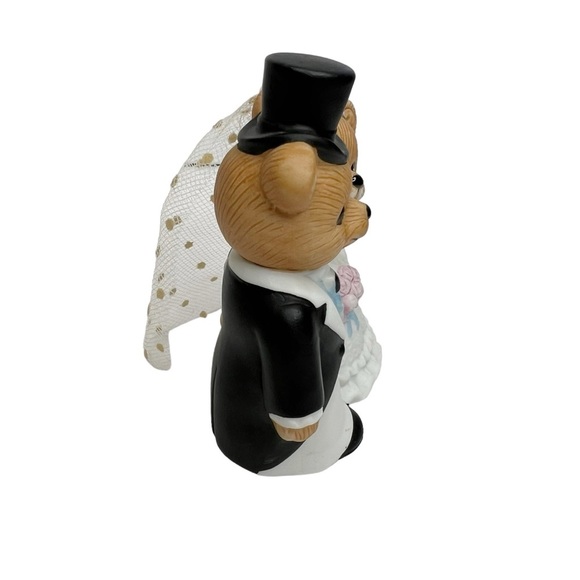 Vintage Homco 1424 Teddy Bears Just Married Bride & Groom Figurine Cake Topper - Picture 2 of 11